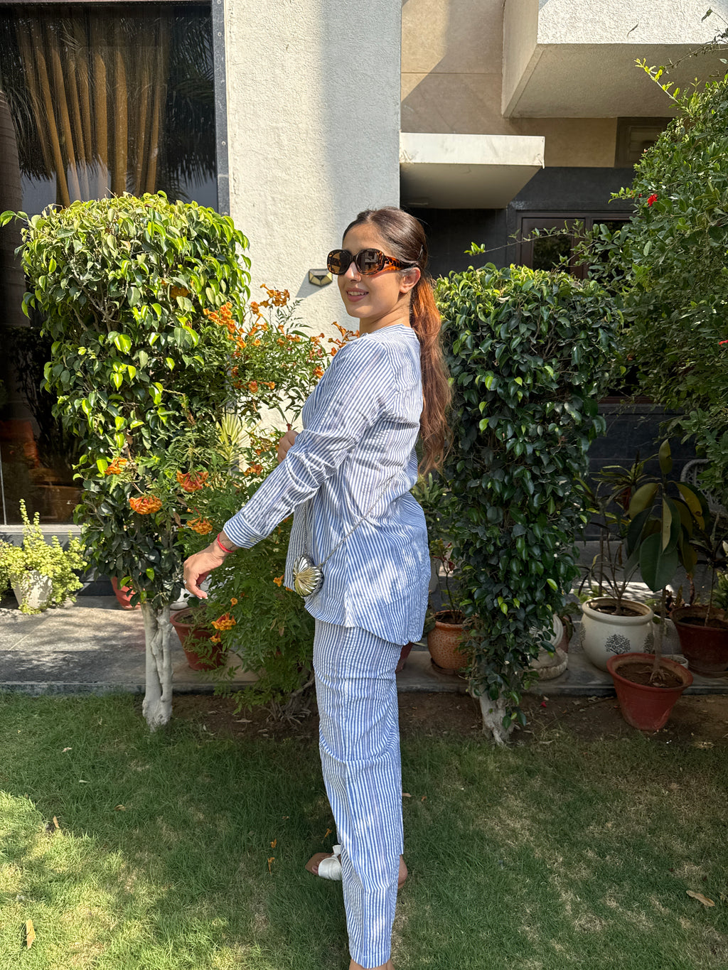 Azure Cotton Stripe Co-ord Set