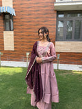 Mehr Mauve Wine Embroidered Anarkali Set