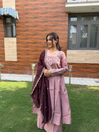 Mehr Mauve Wine Embroidered Anarkali Set