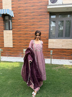 Mehr Mauve Wine Embroidered Anarkali Set