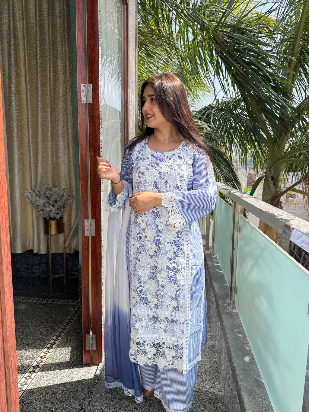 Parizaad Blue Ombré Lace Suit Set