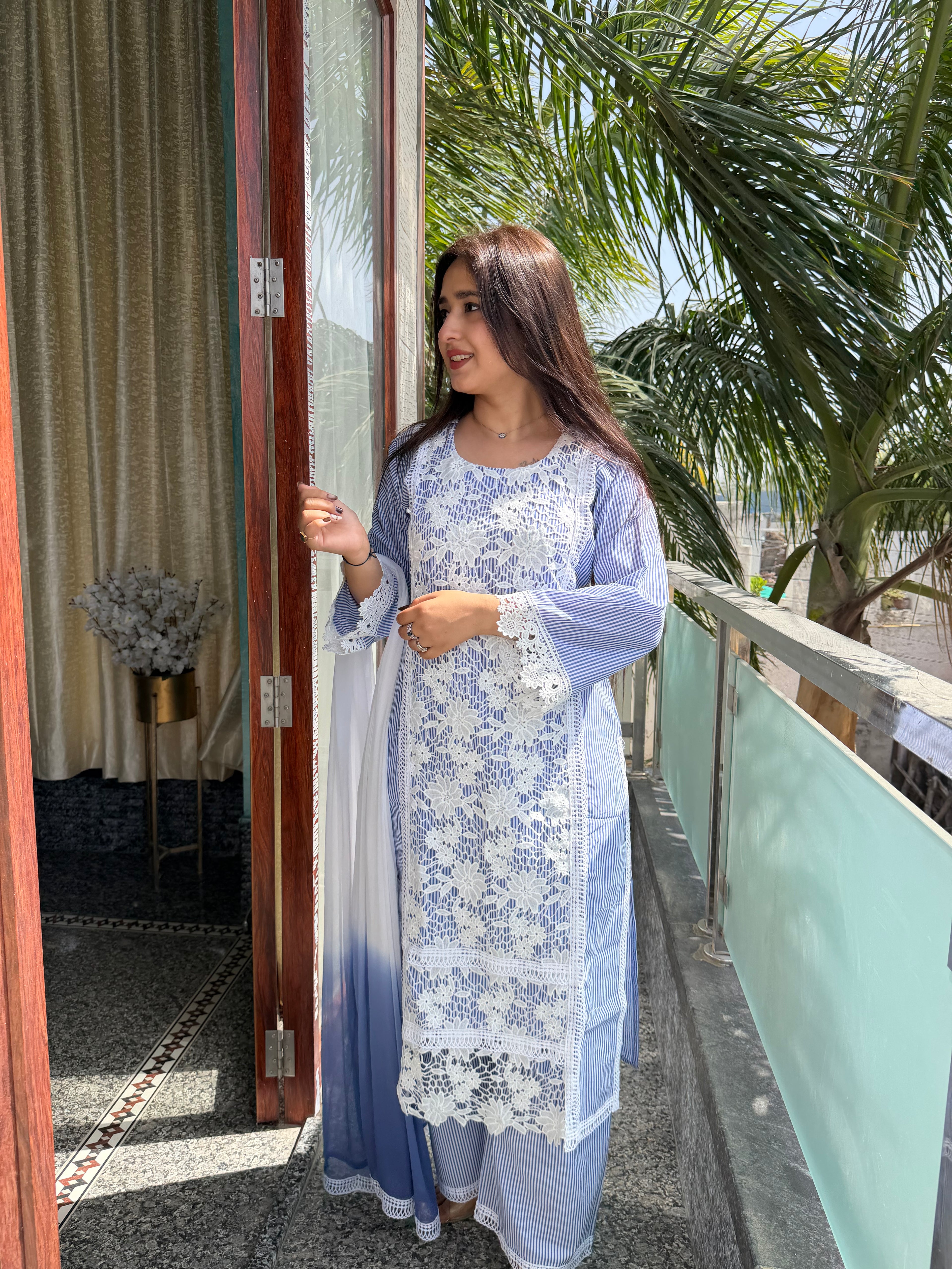 Parizaad Blue Ombré Lace Suit Set