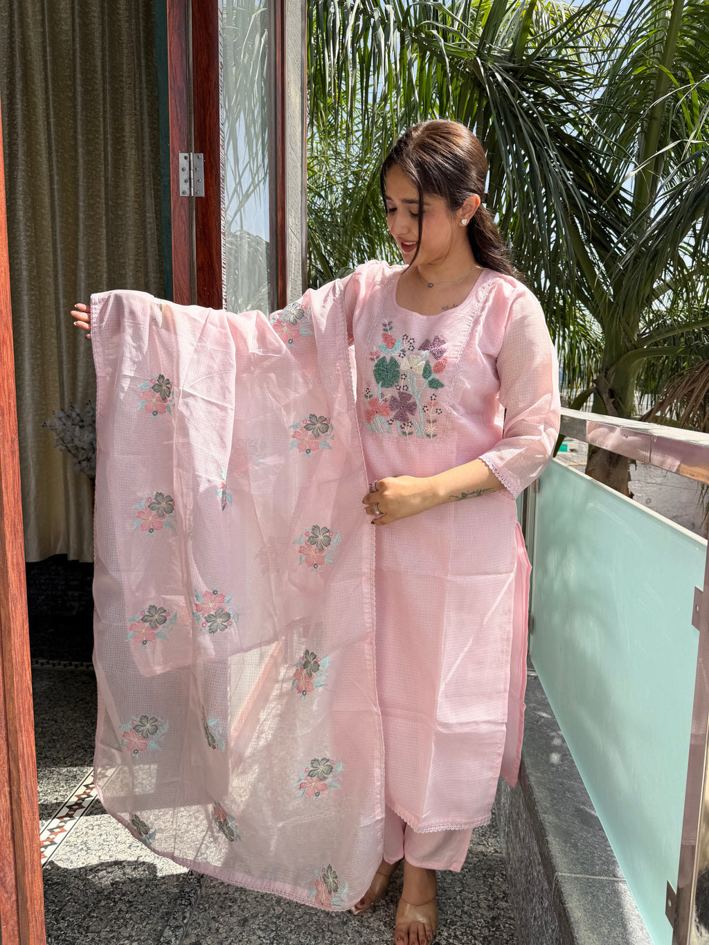 Gul Baby Pink Kota Beaded Suit Set