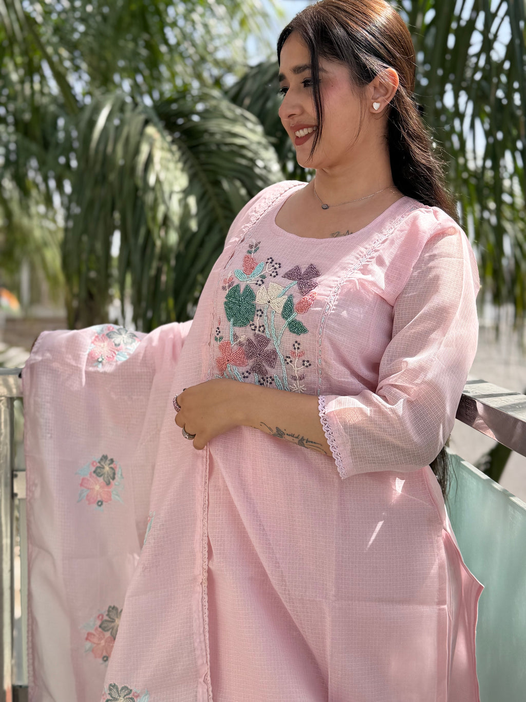 Gul Baby Pink Kota Beaded Suit Set