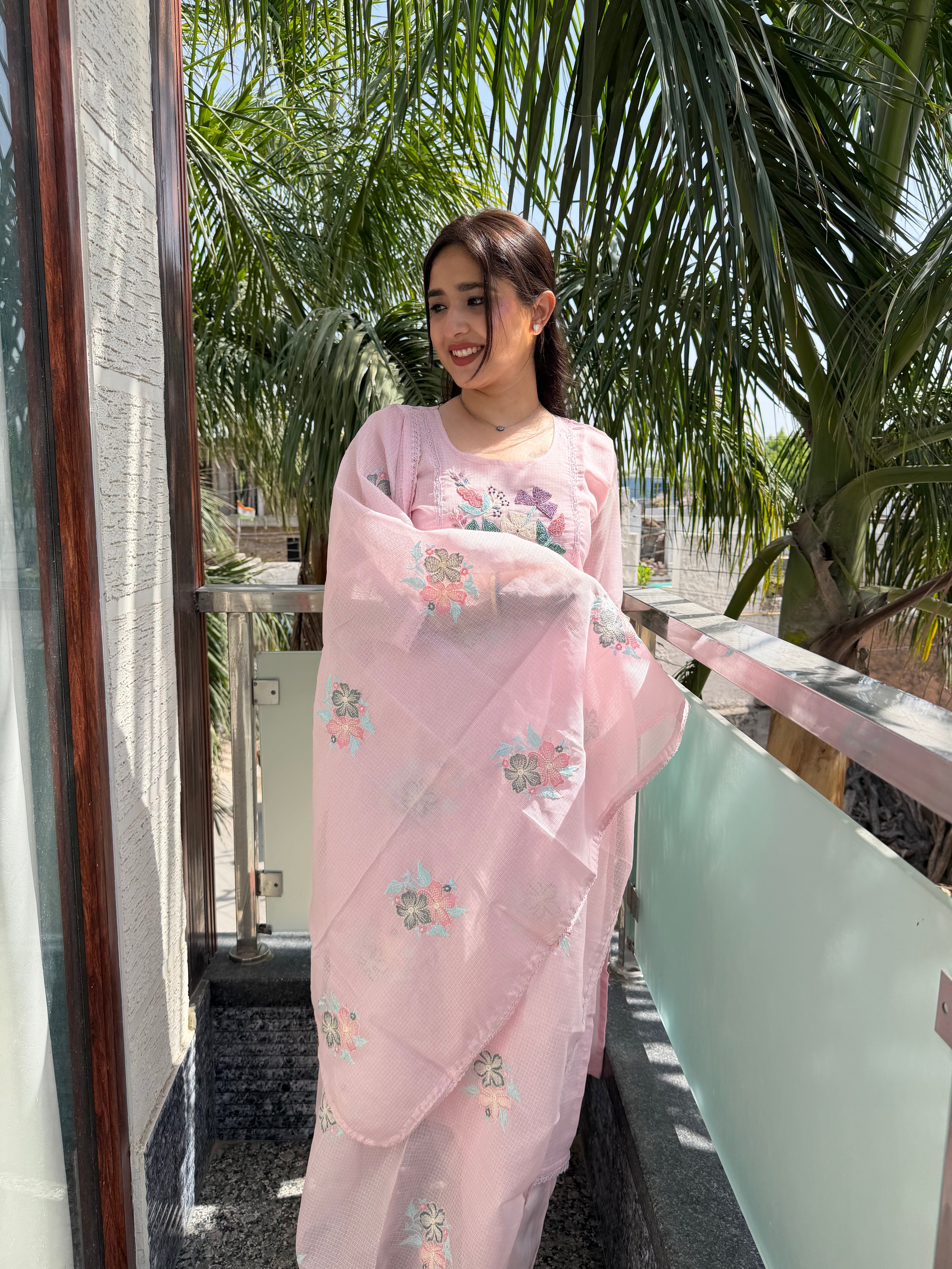 Gul Baby Pink Kota Beaded Suit Set