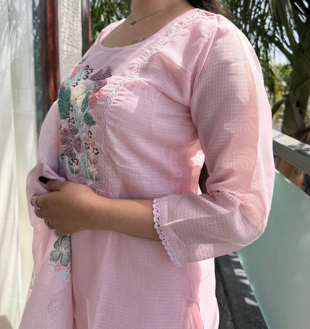 Gul Baby Pink Kota Beaded Suit Set