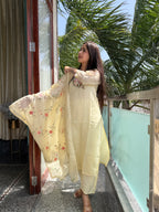 Noor Lemon Yellow Kota Beaded Suit Set