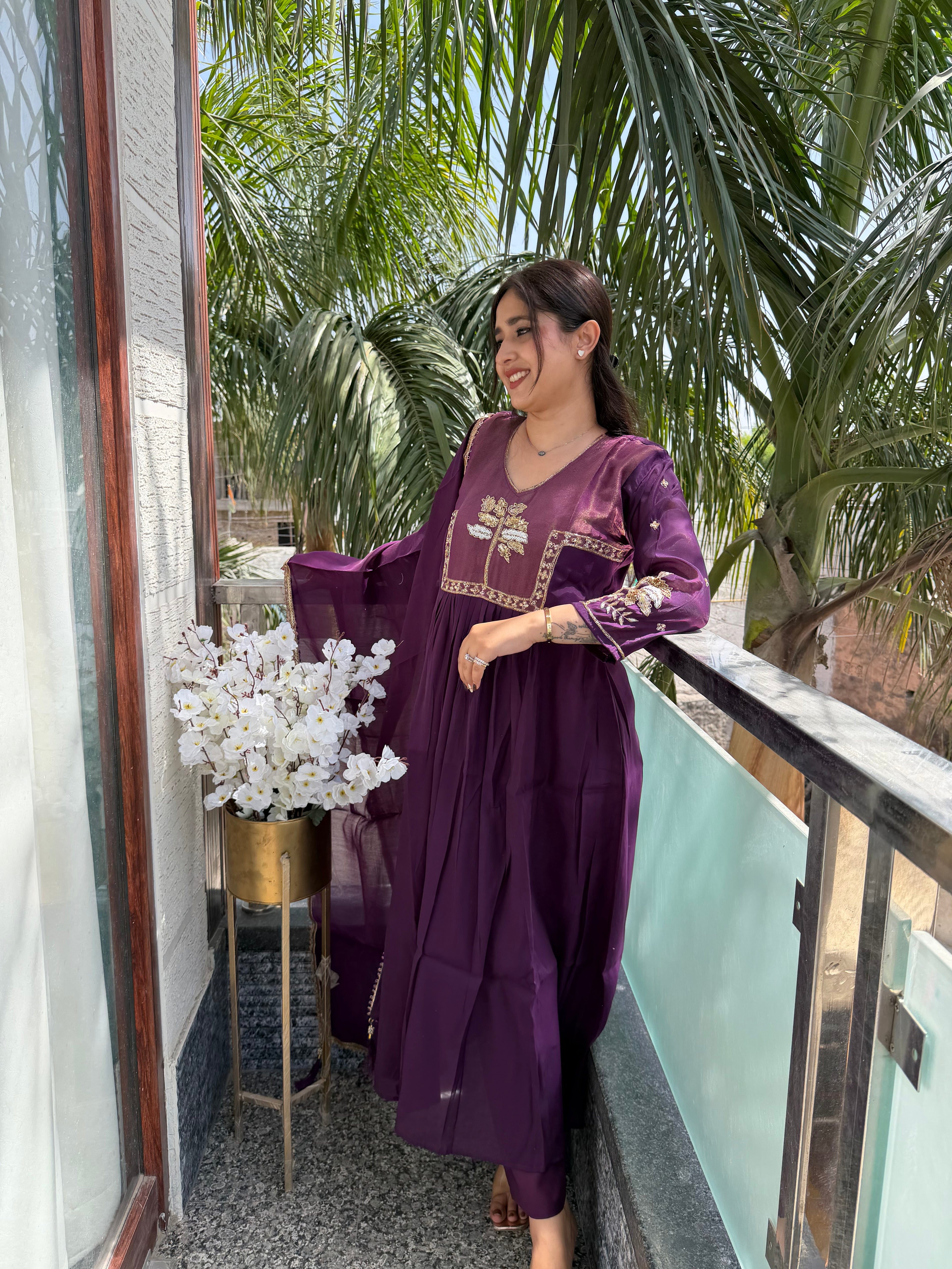 Inaya Plum Silk Suit Set