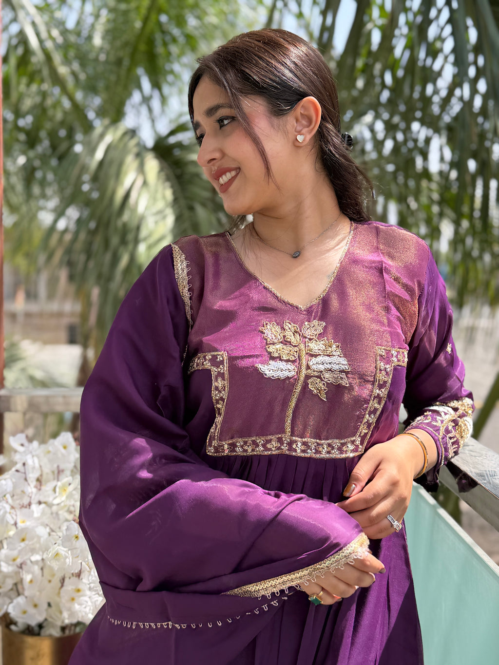 Inaya Plum Silk Suit Set