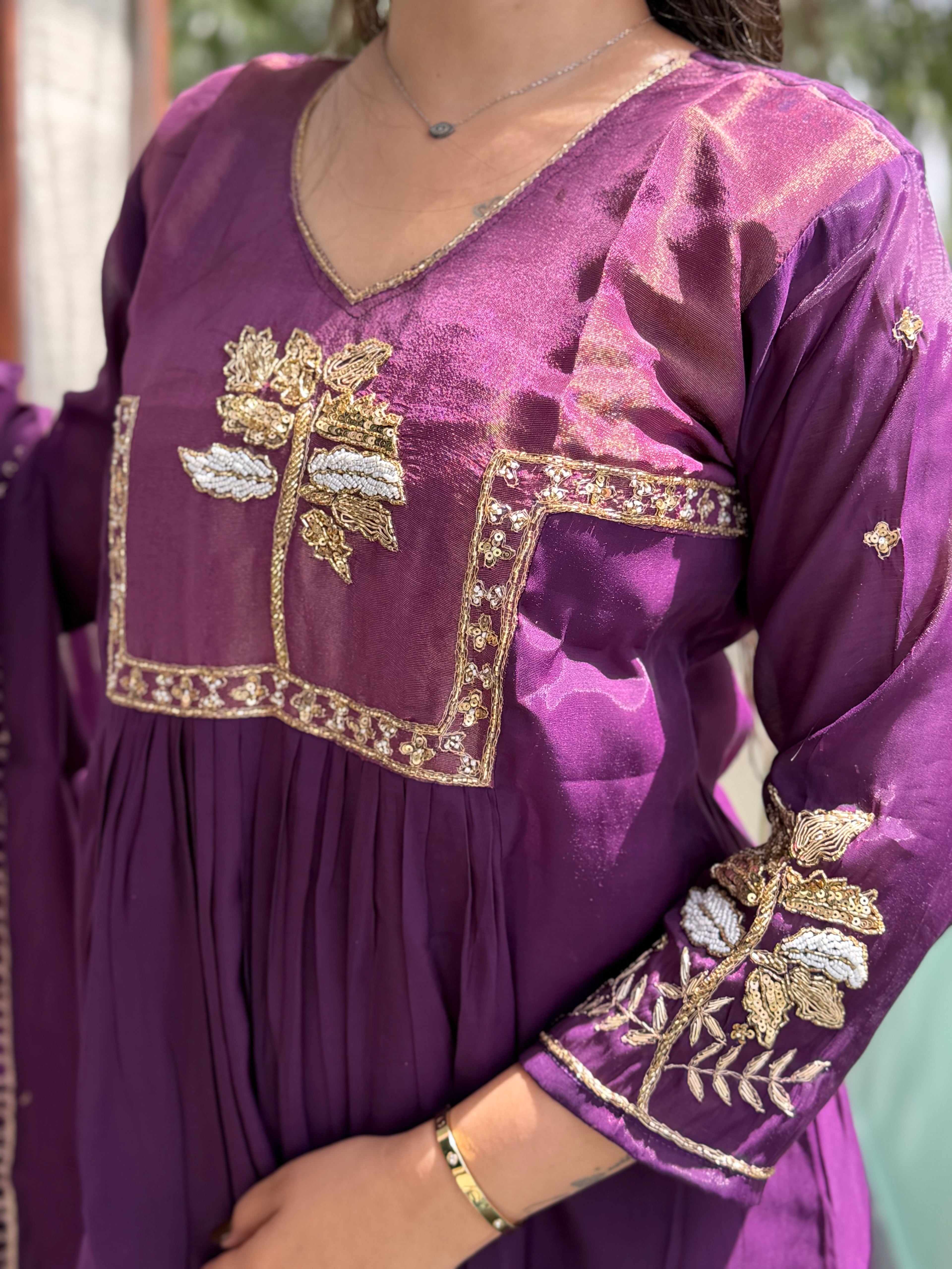 Inaya Plum Silk Suit Set