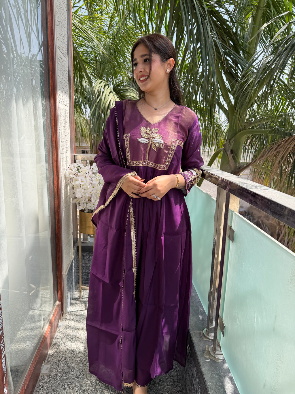 Inaya Plum Silk Suit Set