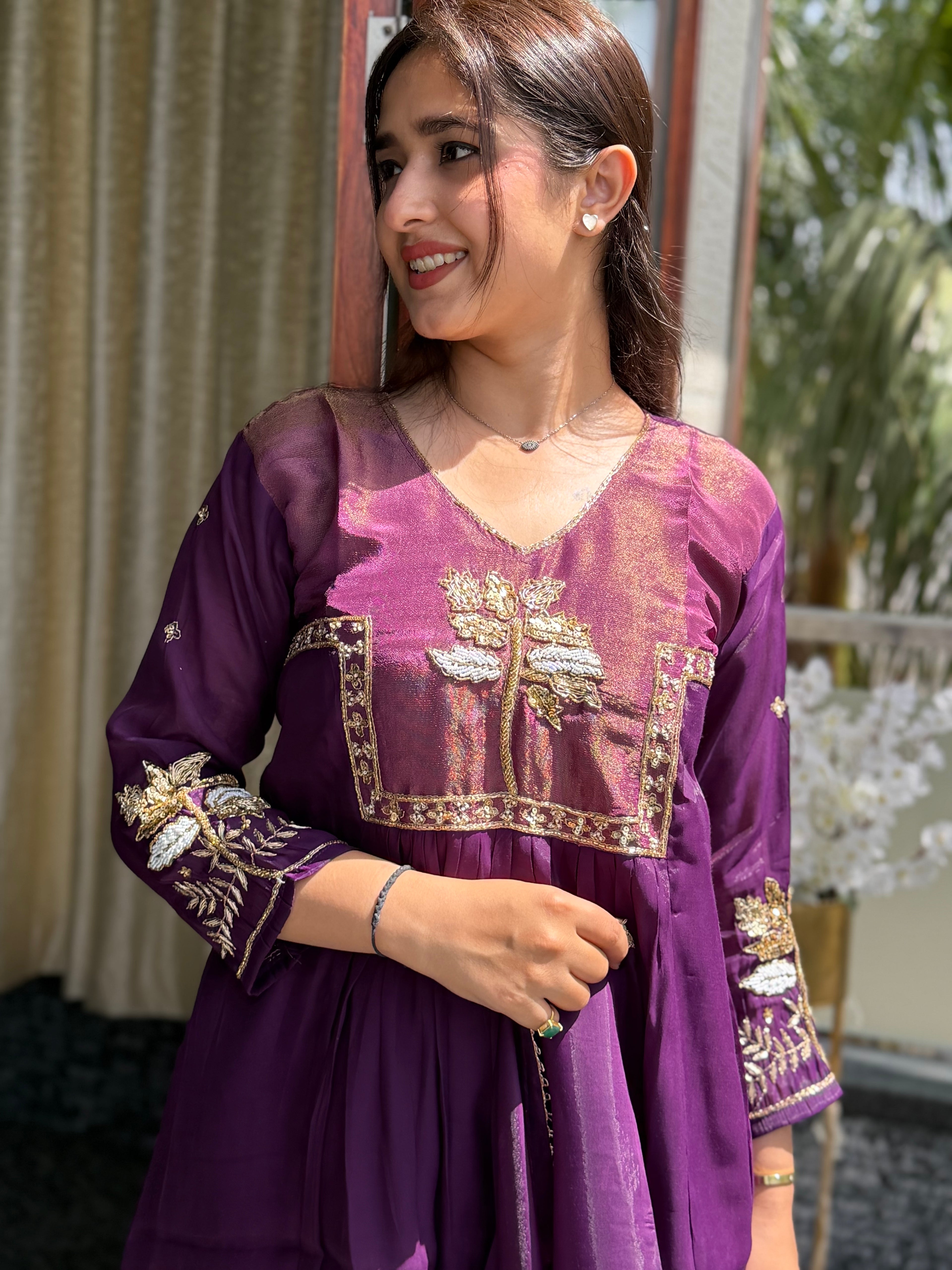 Inaya Plum Silk Suit Set