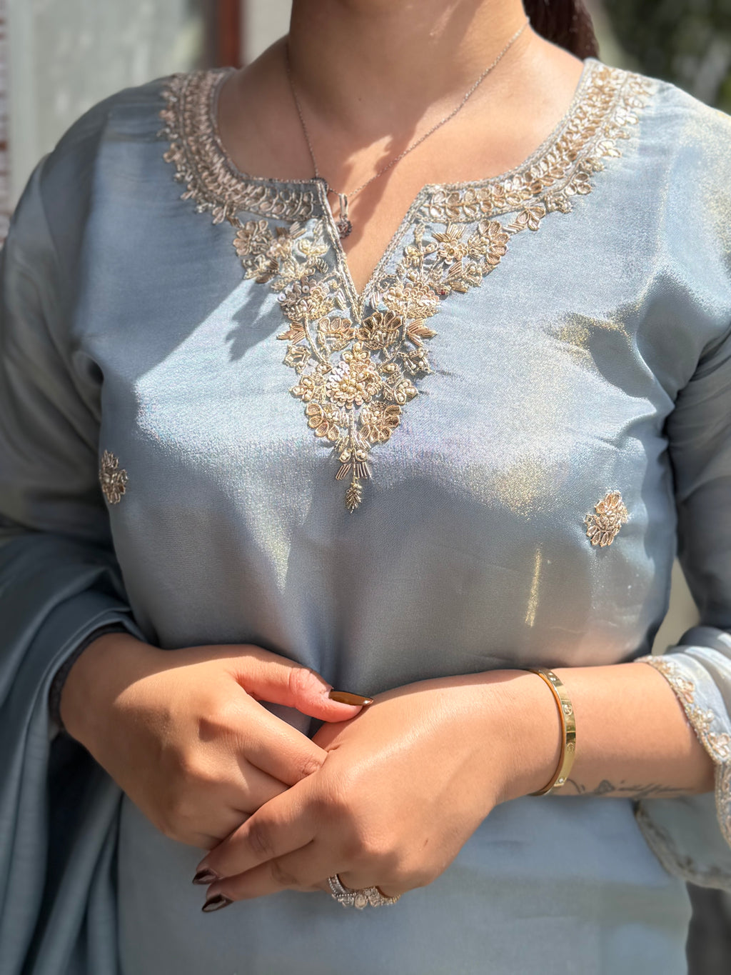 Meher Powder Blue Tissue Suit Set