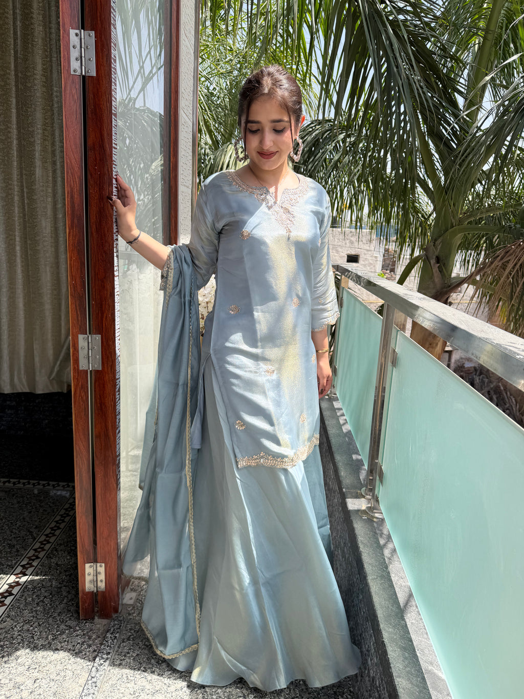 Meher Powder Blue Tissue Suit Set