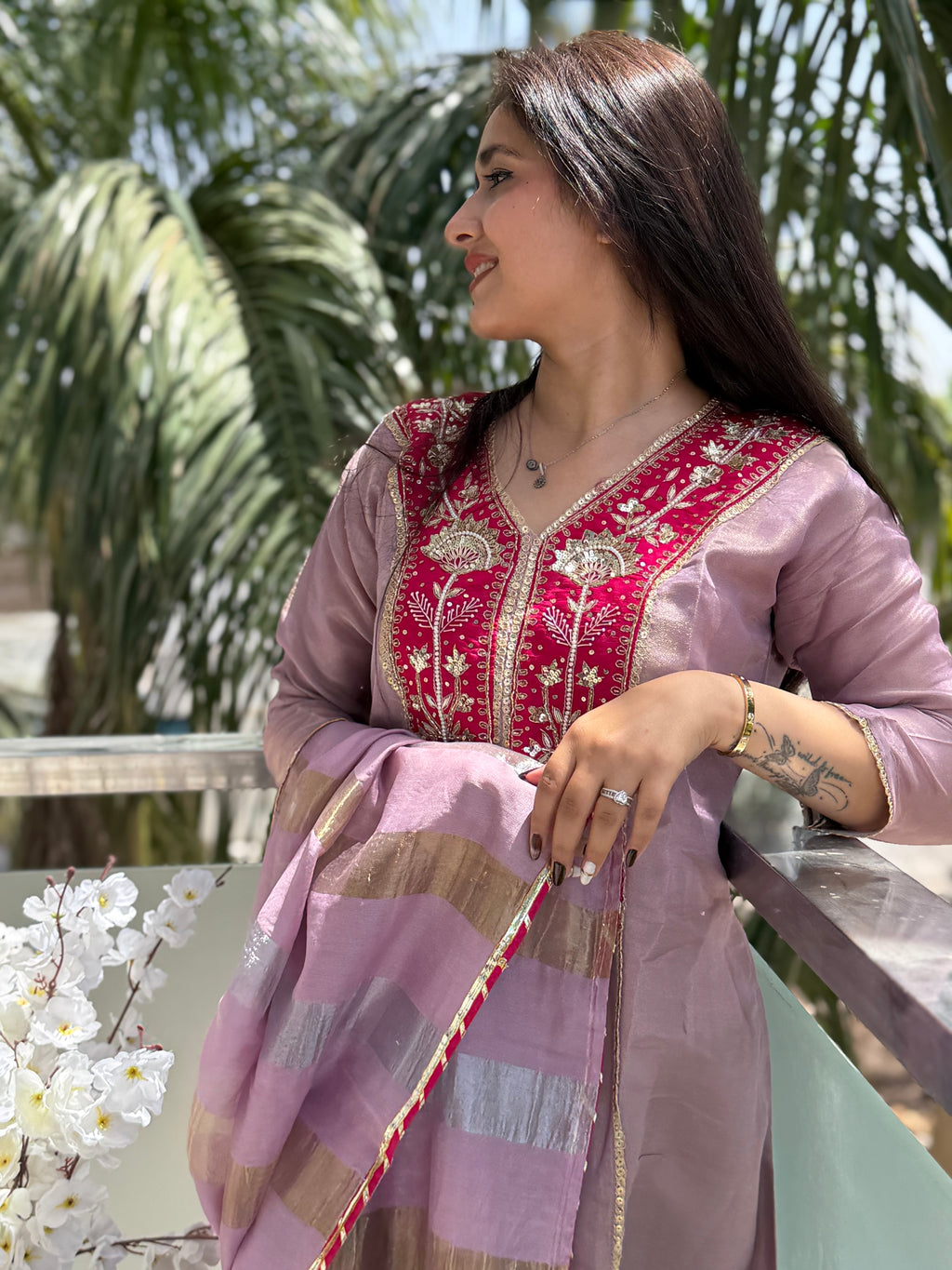 Riva Mauve Tissue Plazzo Suit Set