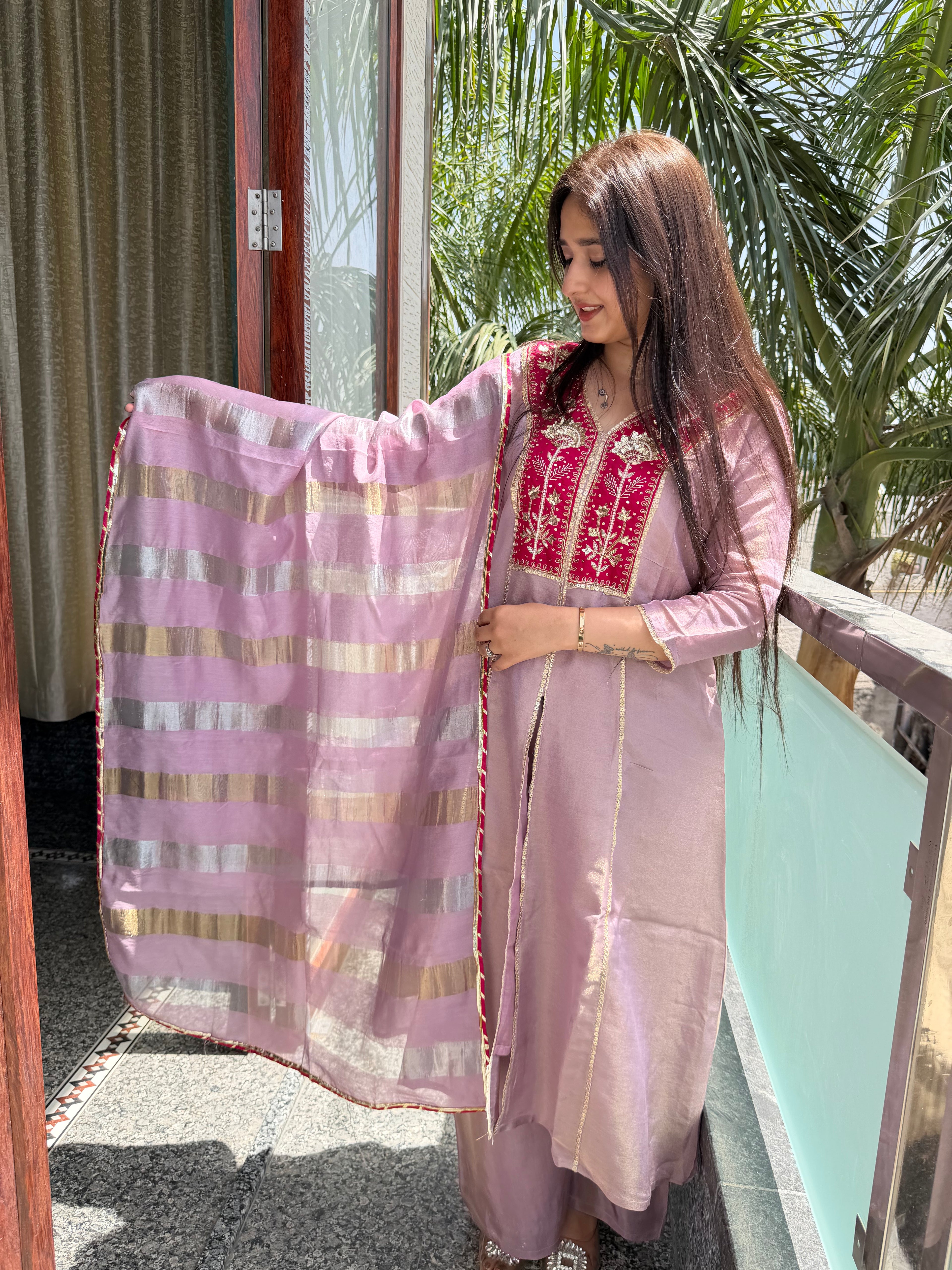 Riva Mauve Tissue Plazzo Suit Set