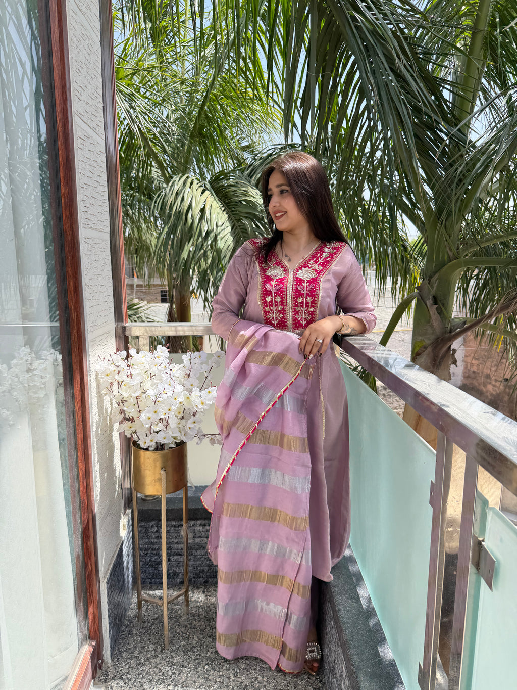 Riva Mauve Tissue Plazzo Suit Set