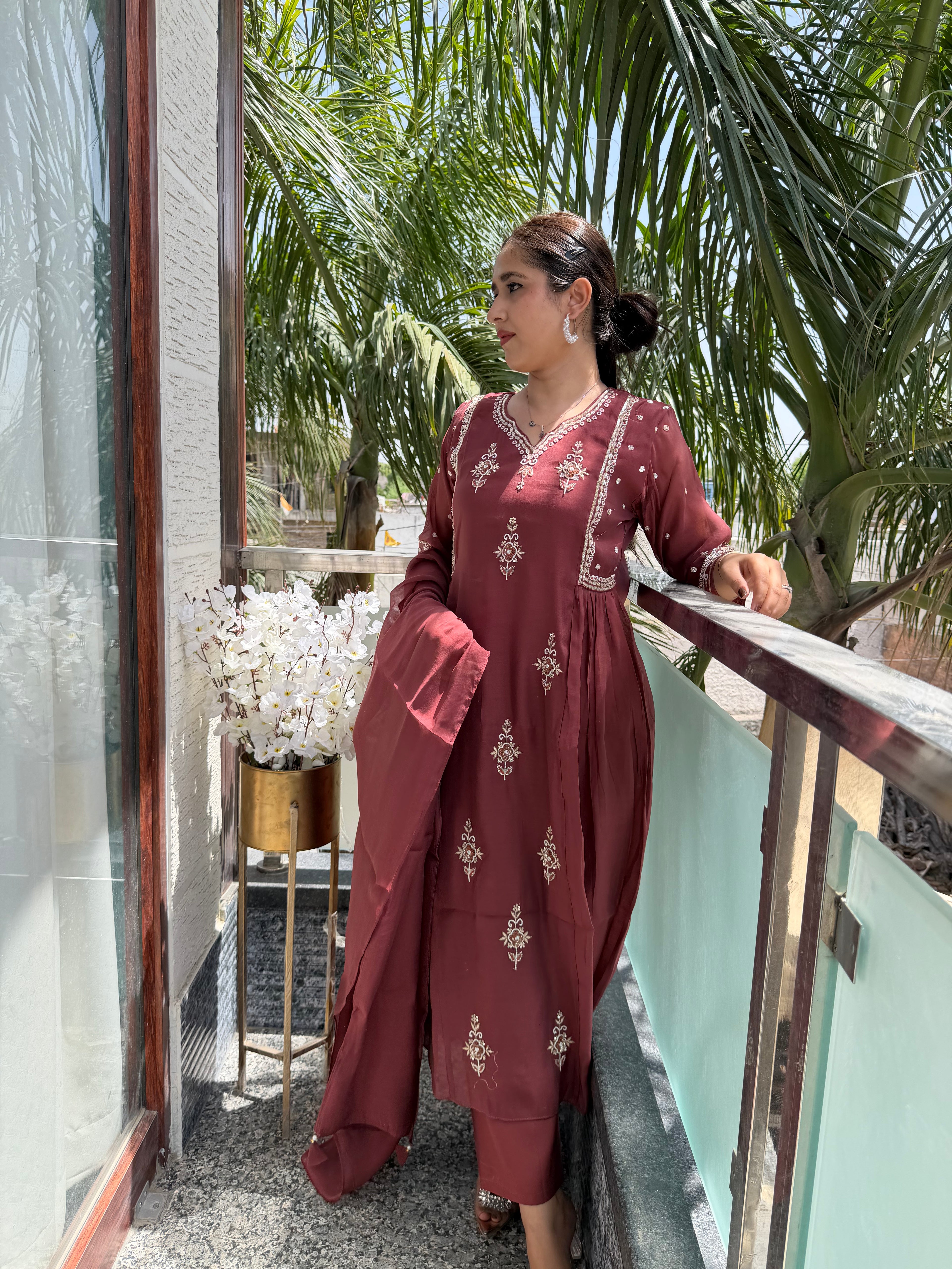 Aaira Maroon Georgette Embroidered Suit Set