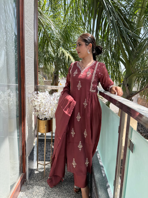 Aaira Maroon Georgette Embroidered Suit Set