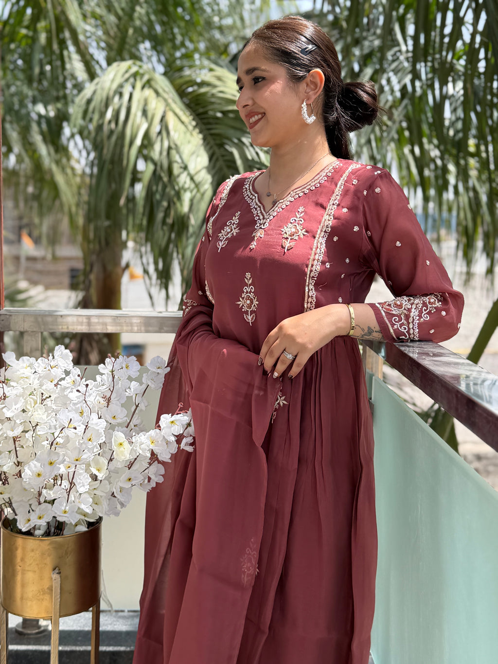 Aaira Maroon Georgette Embroidered Suit Set