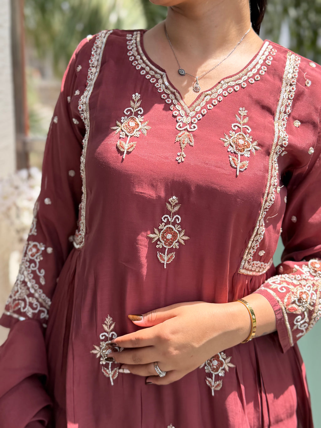Aaira Maroon Georgette Embroidered Suit Set