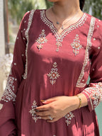 Aaira Maroon Georgette Embroidered Suit Set