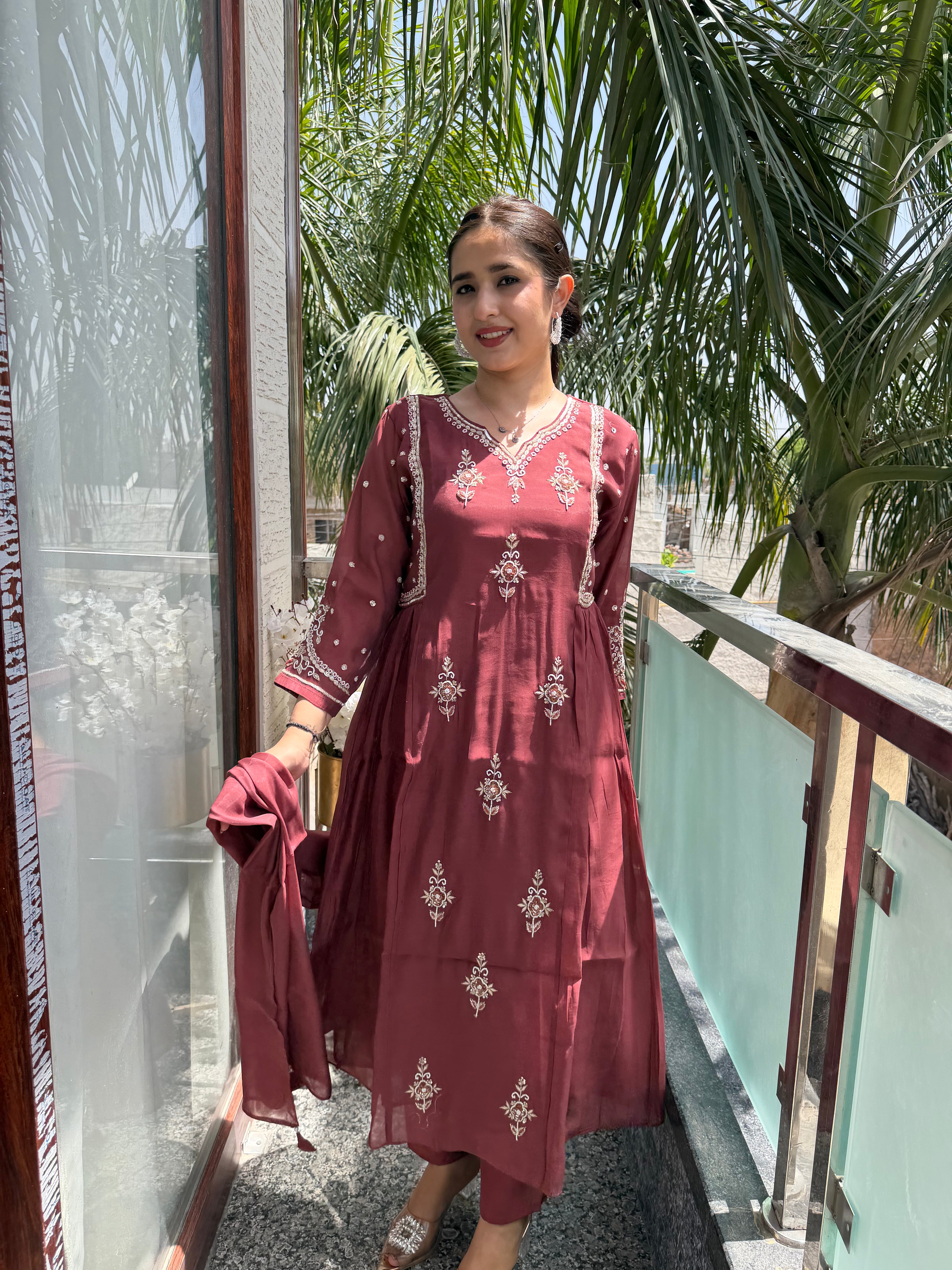 Aaira Maroon Georgette Embroidered Suit Set