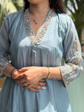 Saira Dusty Blue Silk Embroidered Suit Set