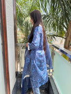 Aabha Blue Floral Premium Mul Cotton 3-Piece Set