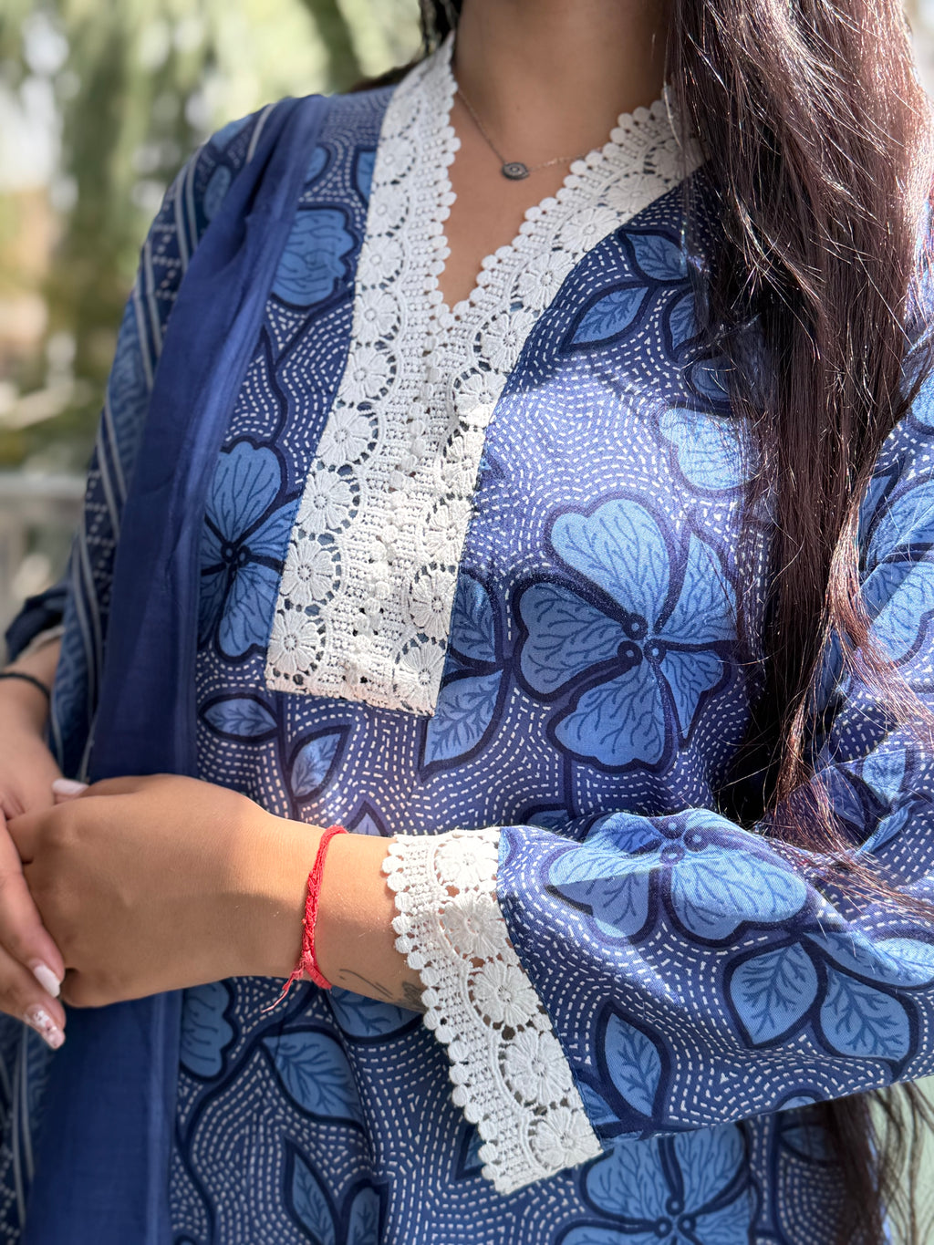 Aabha Blue Floral Premium Mul Cotton 3-Piece Set