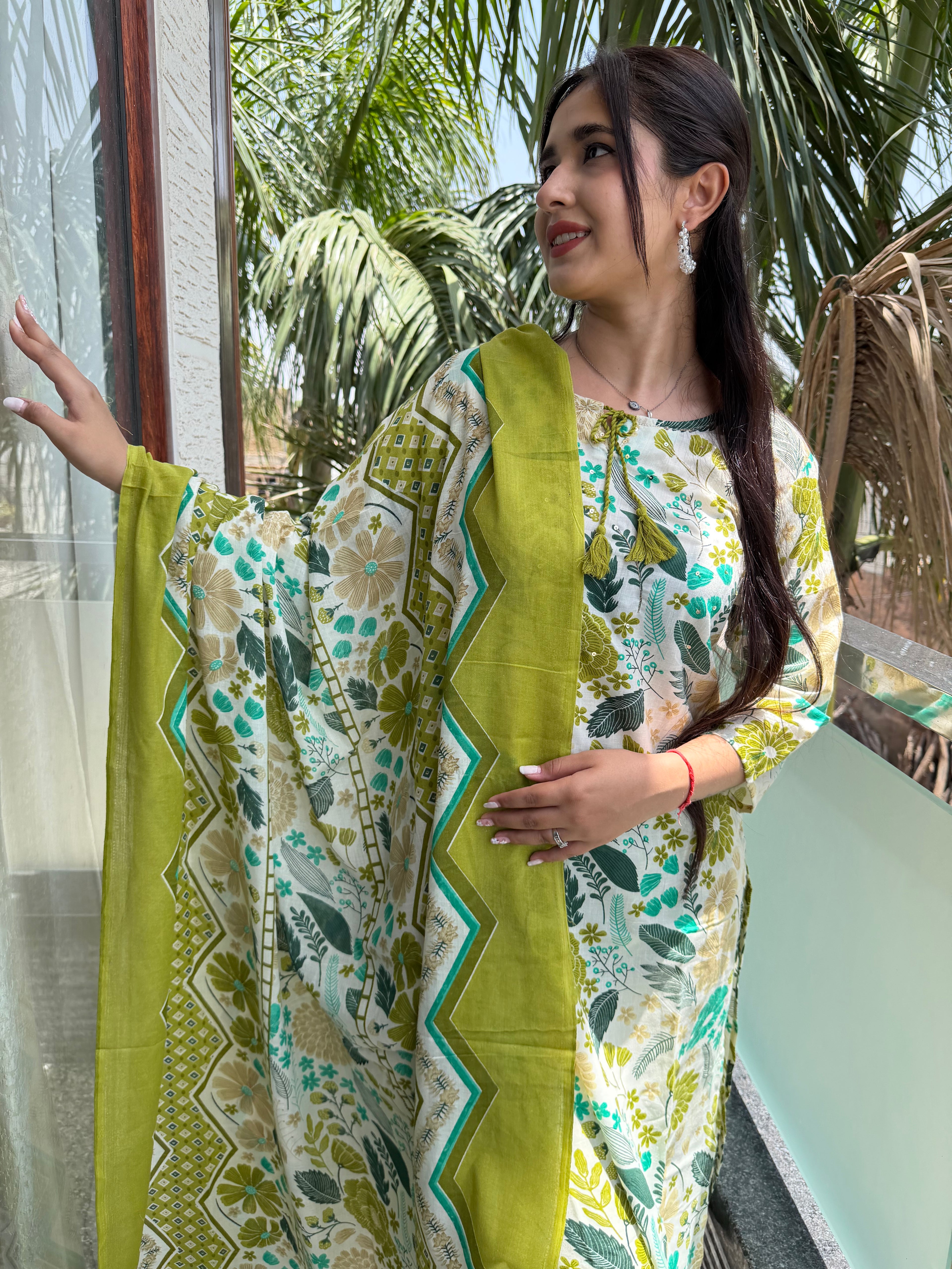Gulbahaar Green Cotton 3-Piece Set