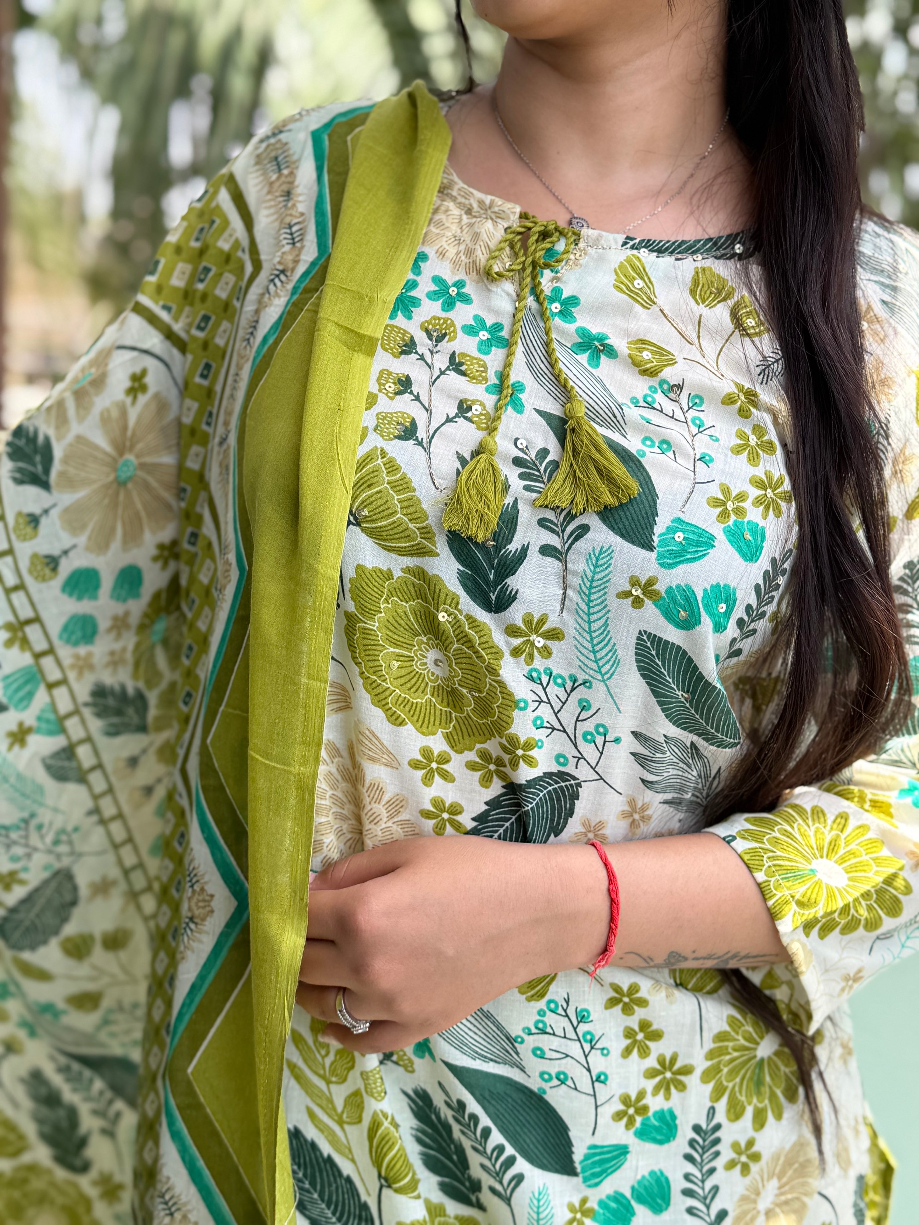 Gulbahaar Green Cotton 3-Piece Set