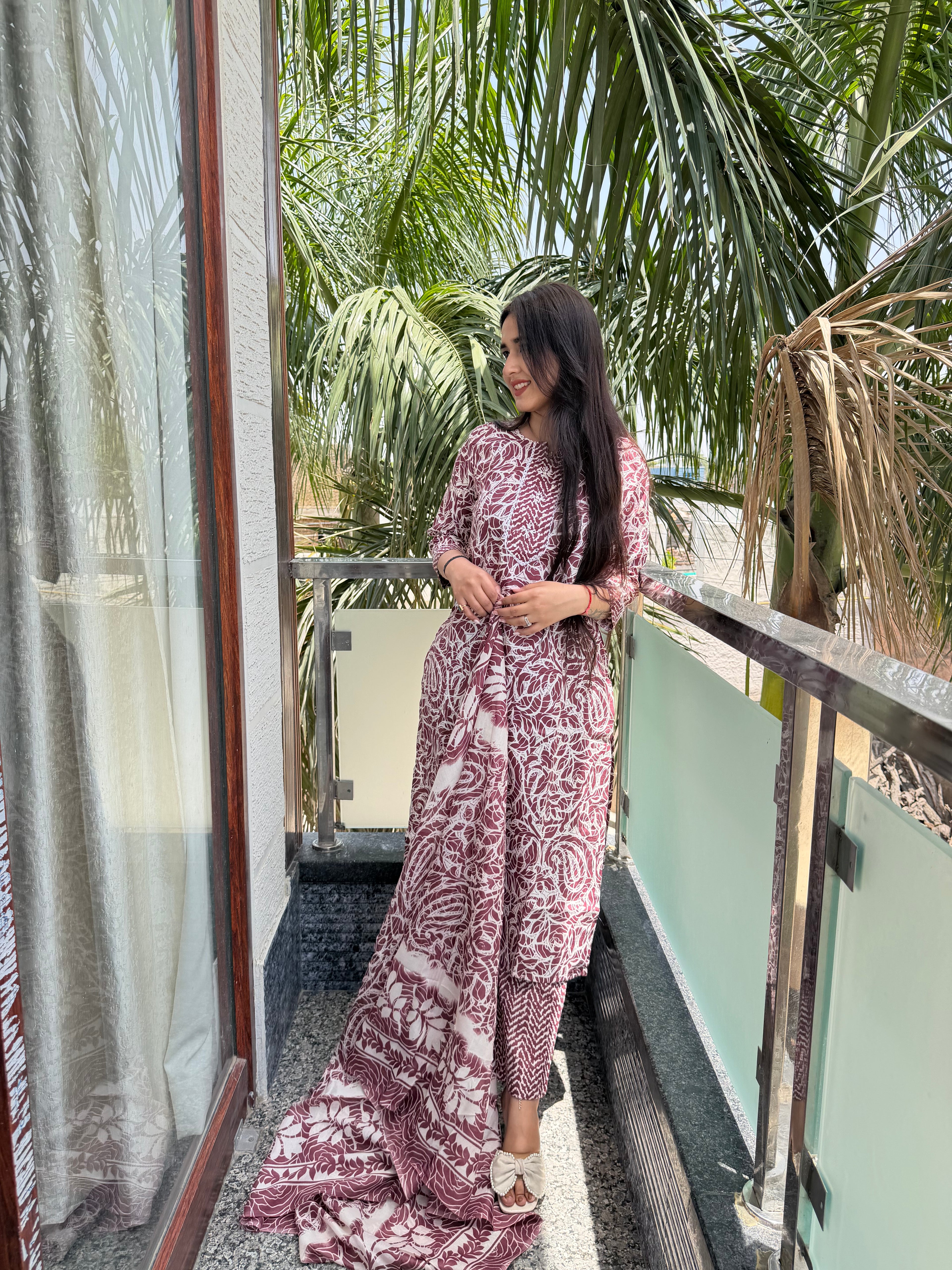 Jashn Mauve Premium Mul Cotton 3-Piece Set