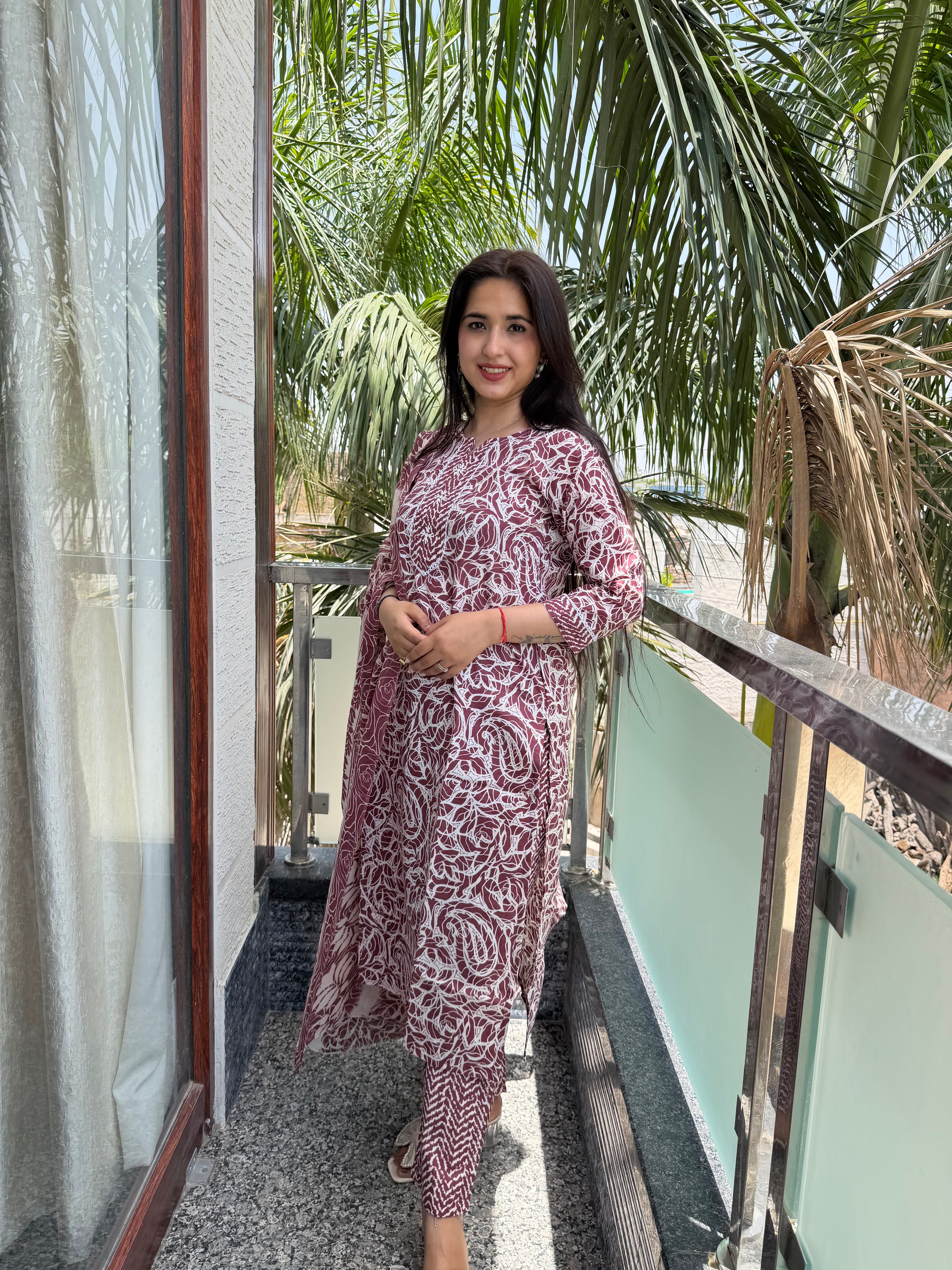Jashn Mauve Premium Mul Cotton 3-Piece Set