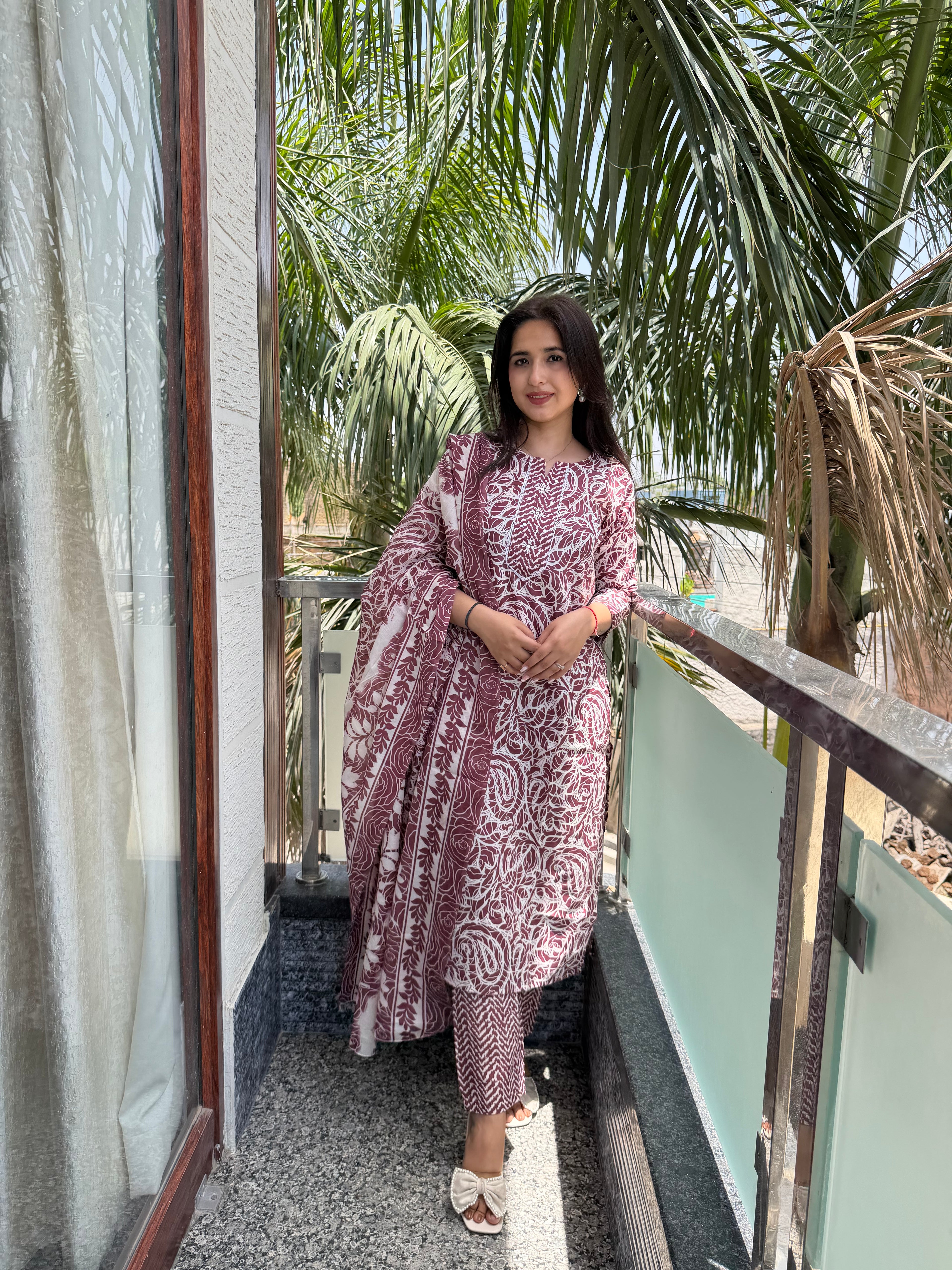 Jashn Mauve Premium Mul Cotton 3-Piece Set