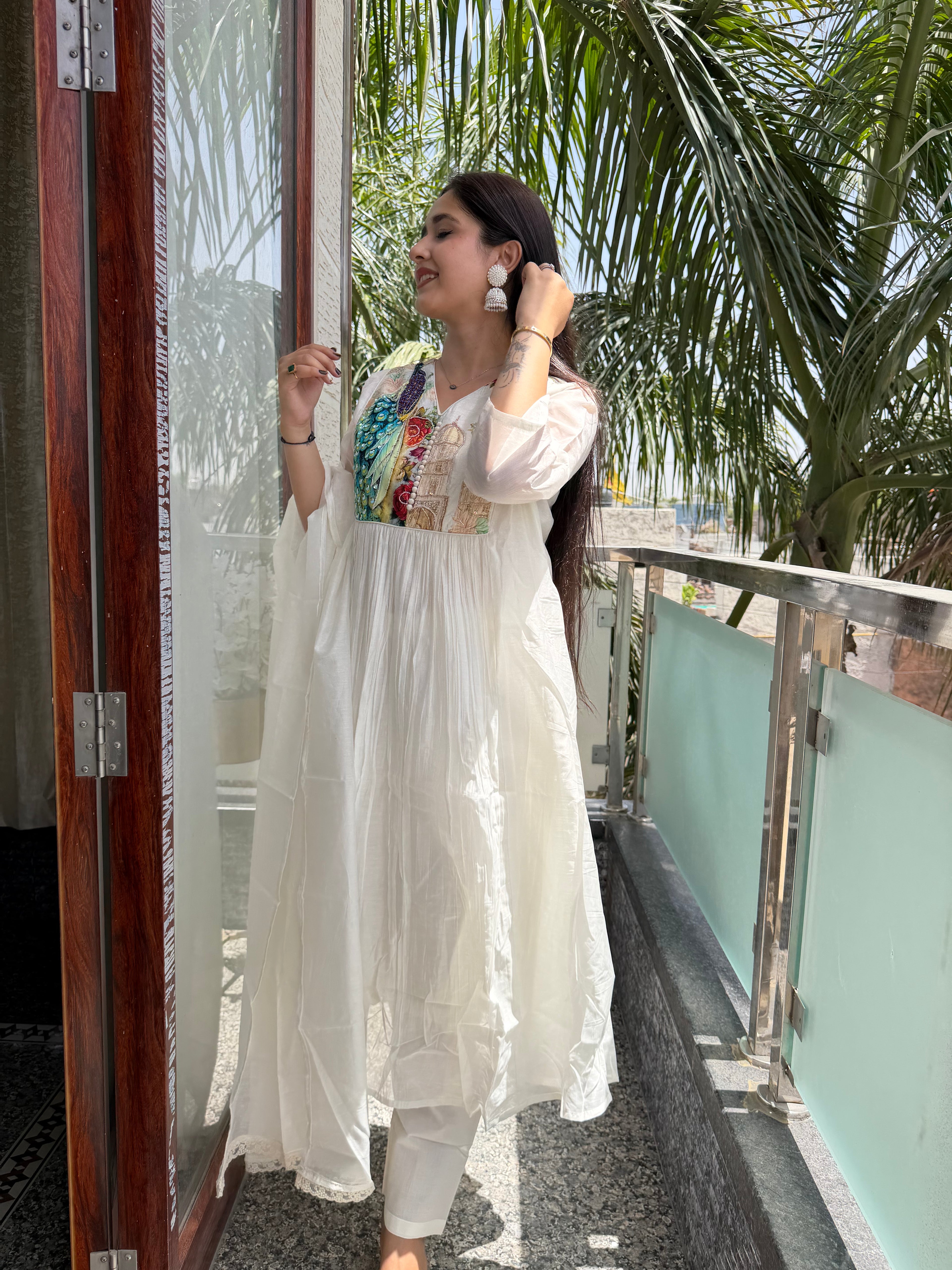 Nazm Ivory Peacock Mul Cotton Suit Set