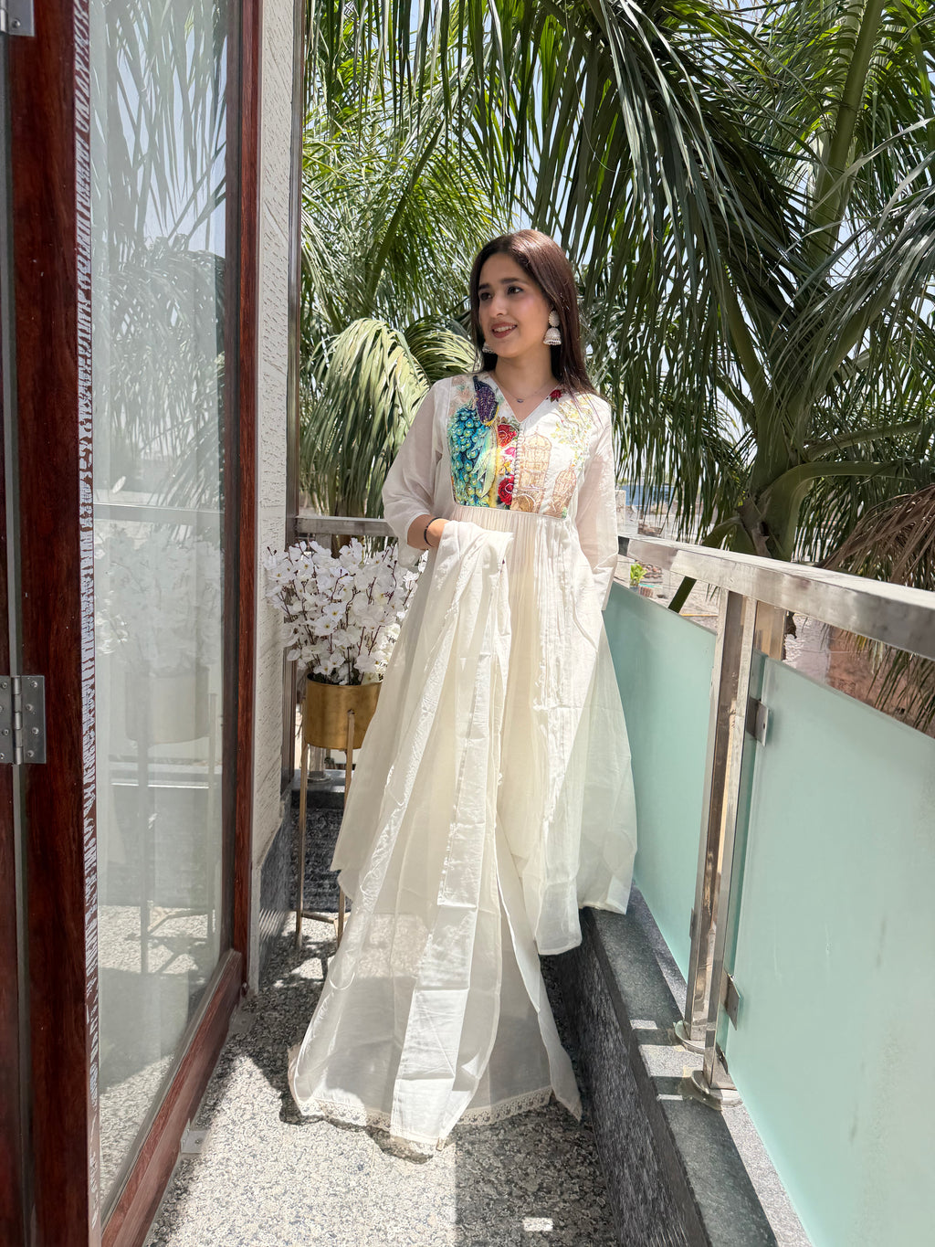 Nazm Ivory Peacock Mul Cotton Suit Set