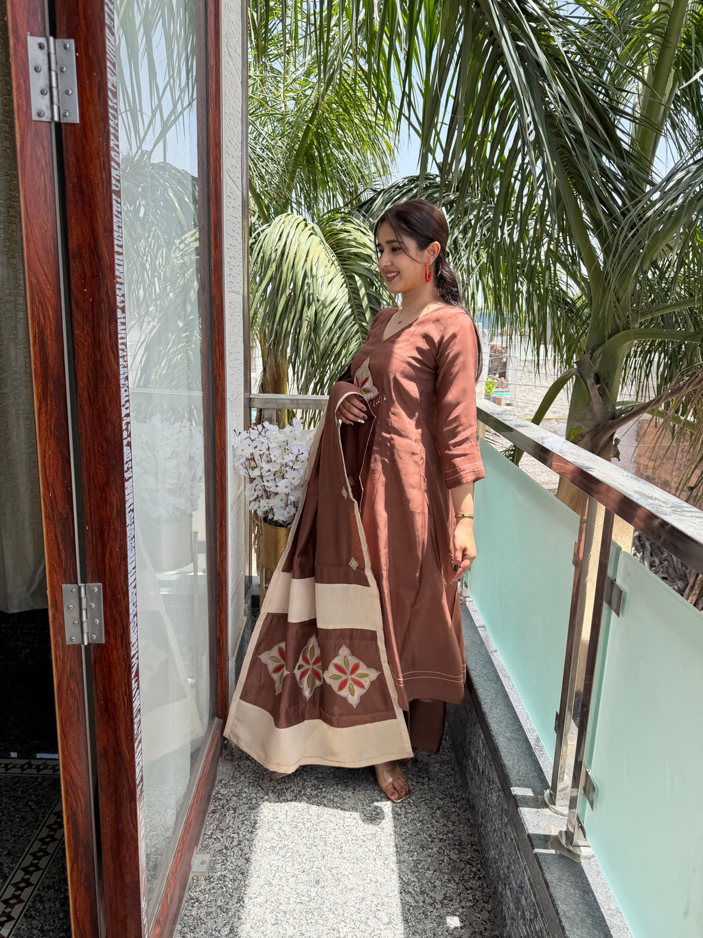 Riwaaz Cocoa Silk Applique Suit Set