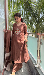 Riwaaz Cocoa Silk Applique Suit Set