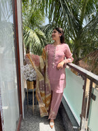 Nayaab Dusty Rose Embroidered Plazzo Suit Set
