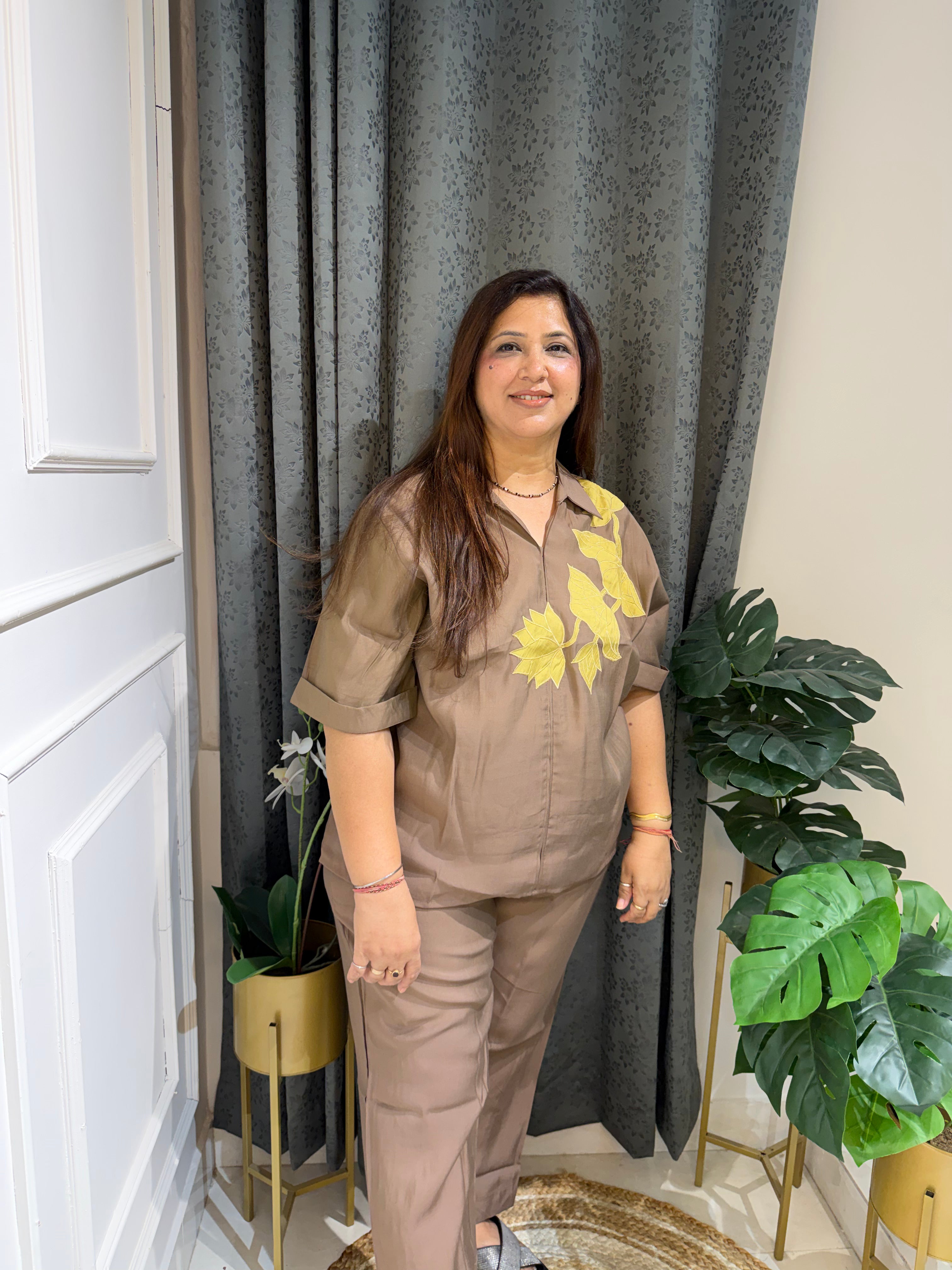Patjhad Mocha Leaf Embroidered Co-ord Set ( 3XL )