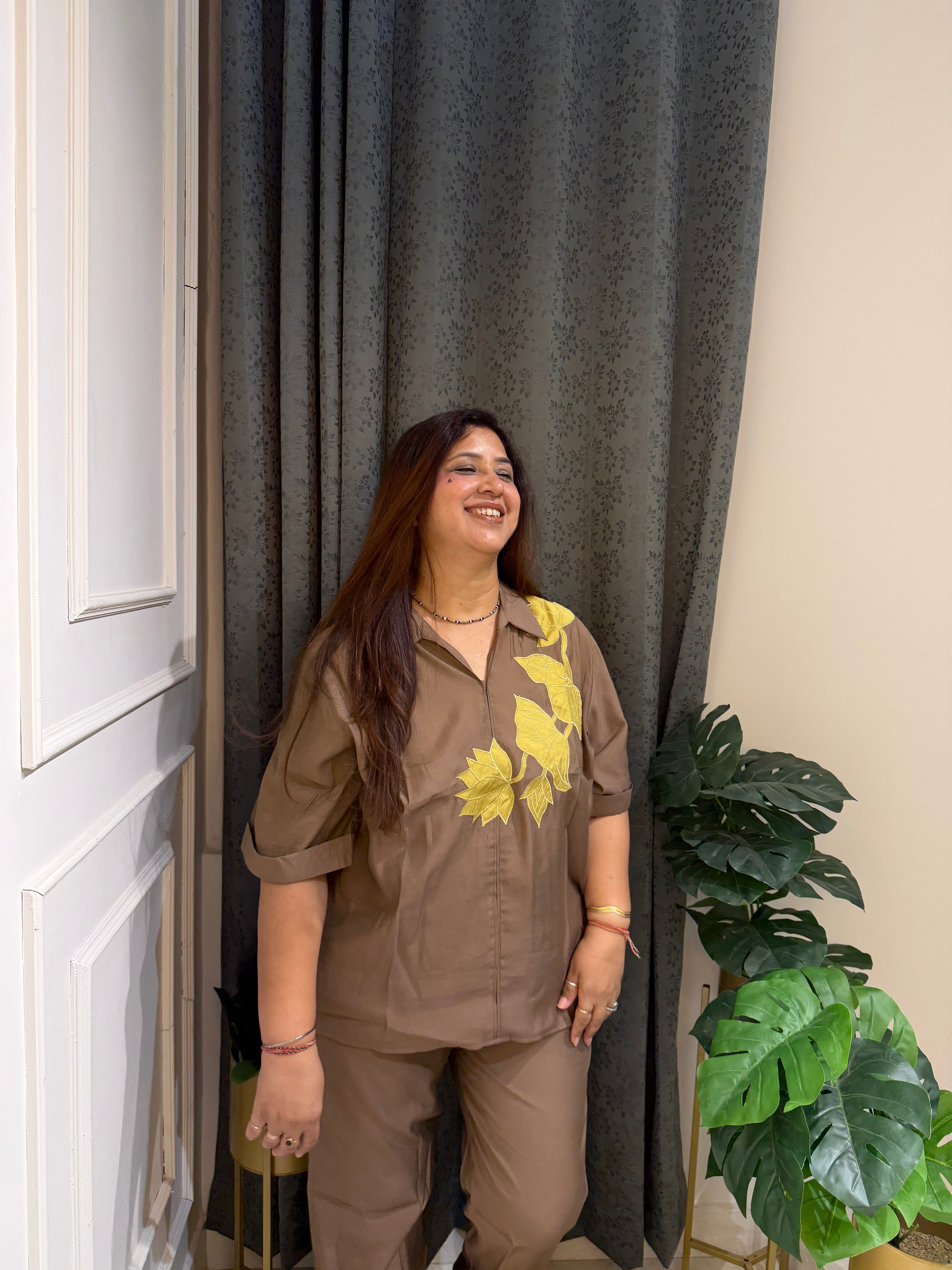 Patjhad Mocha Leaf Embroidered Co-ord Set ( 3XL )