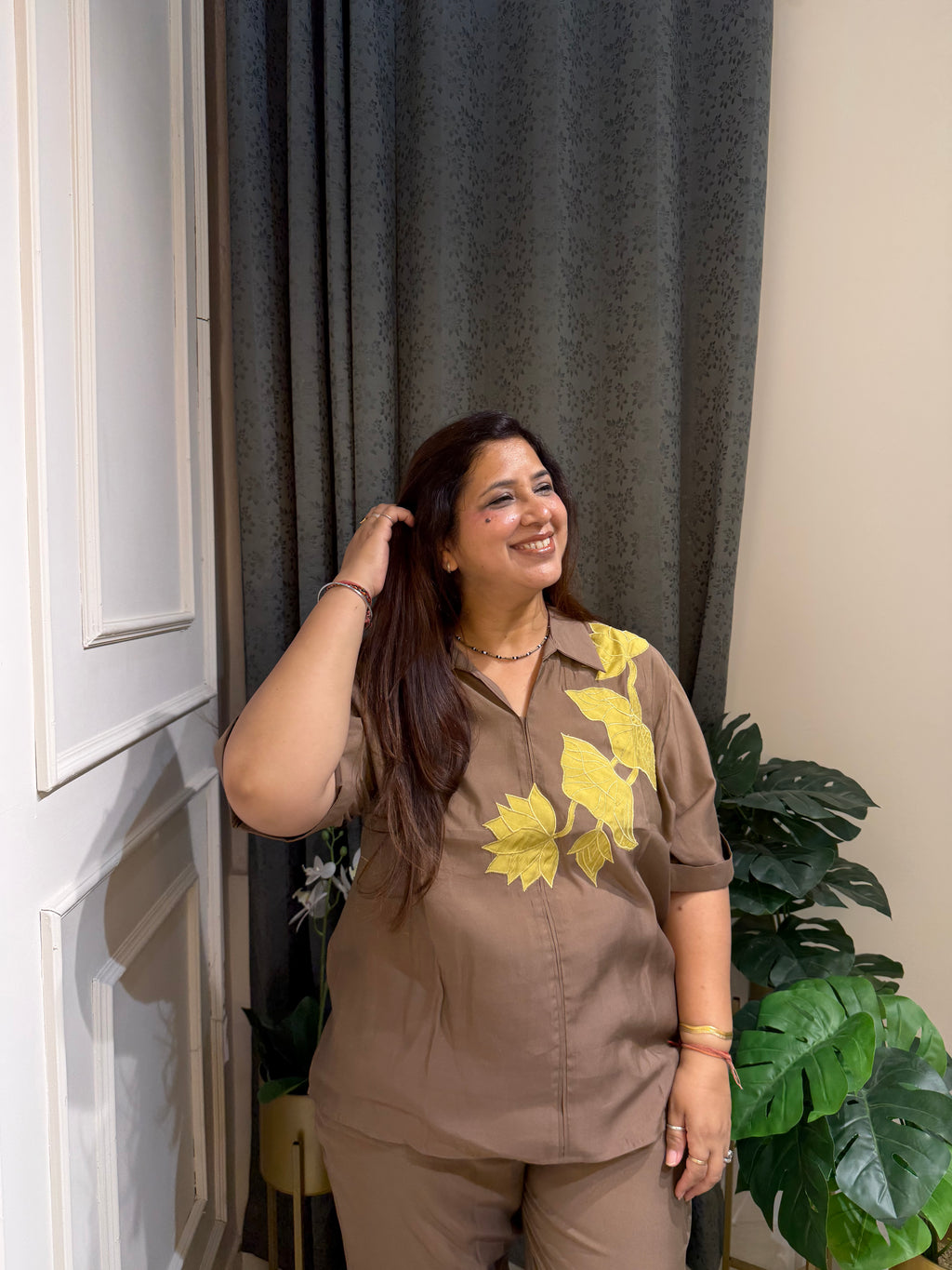 Patjhad Mocha Leaf Embroidered Co-ord Set ( 3XL )