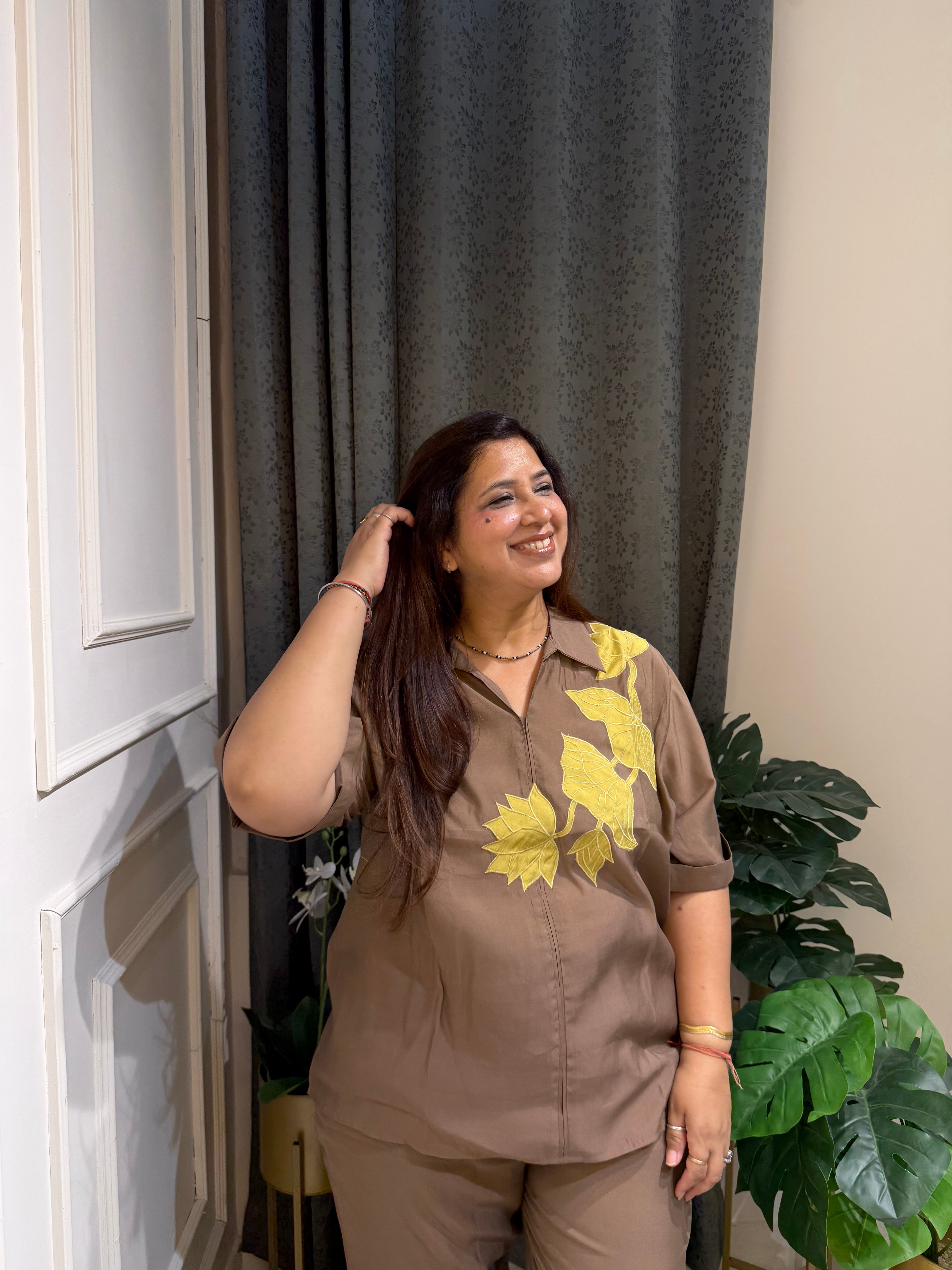 Patjhad Mocha Leaf Embroidered Co-ord Set ( 3XL )