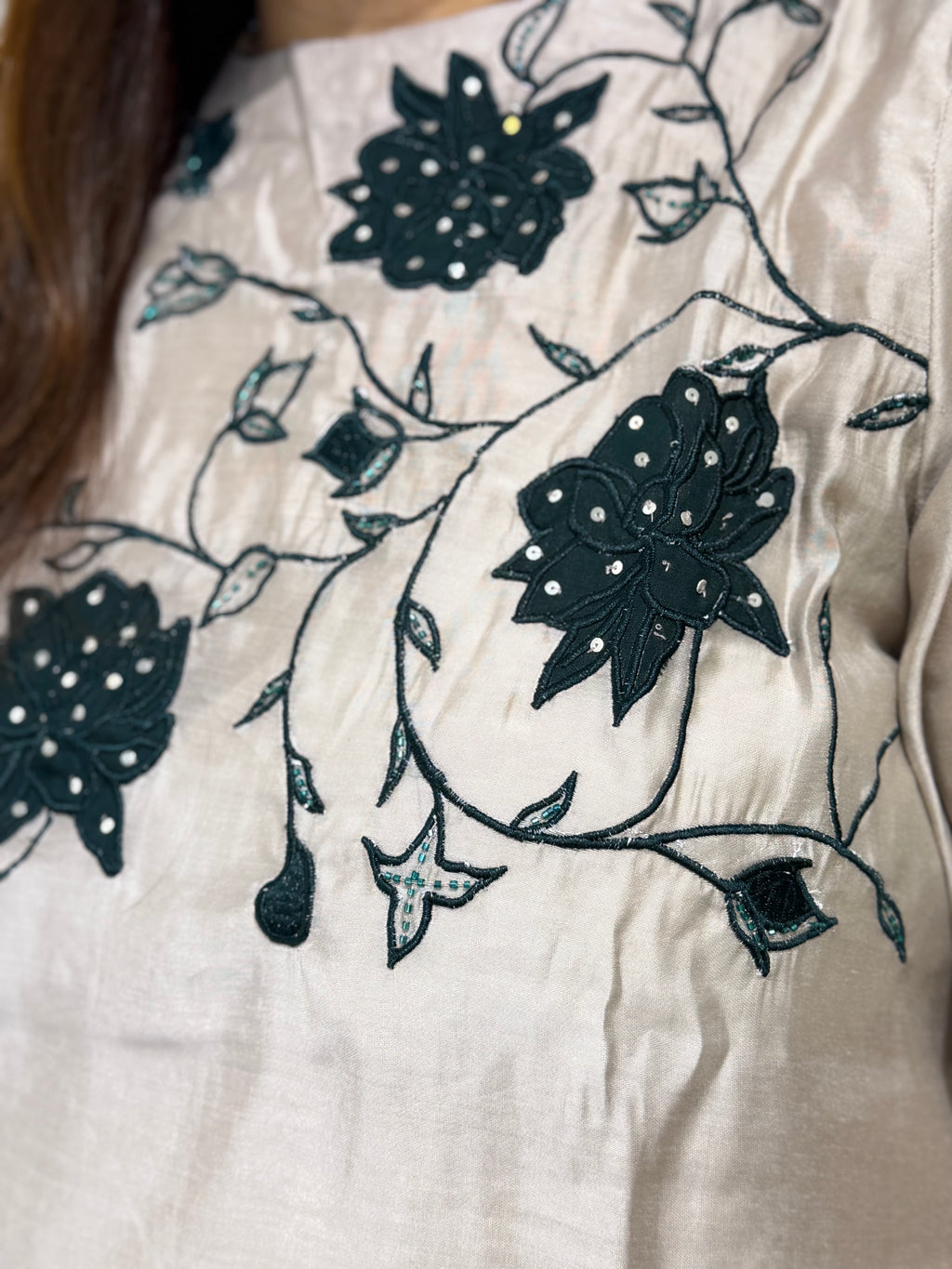 Angoor Beige Botanical Embroidered Co-ord Set (3XL)