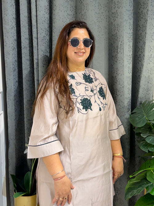 Angoor Beige Botanical Embroidered Co-ord Set (3XL)