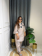 Angoor Beige Botanical Embroidered Co-ord Set (3XL)