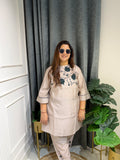 Angoor Beige Botanical Embroidered Co-ord Set (3XL)