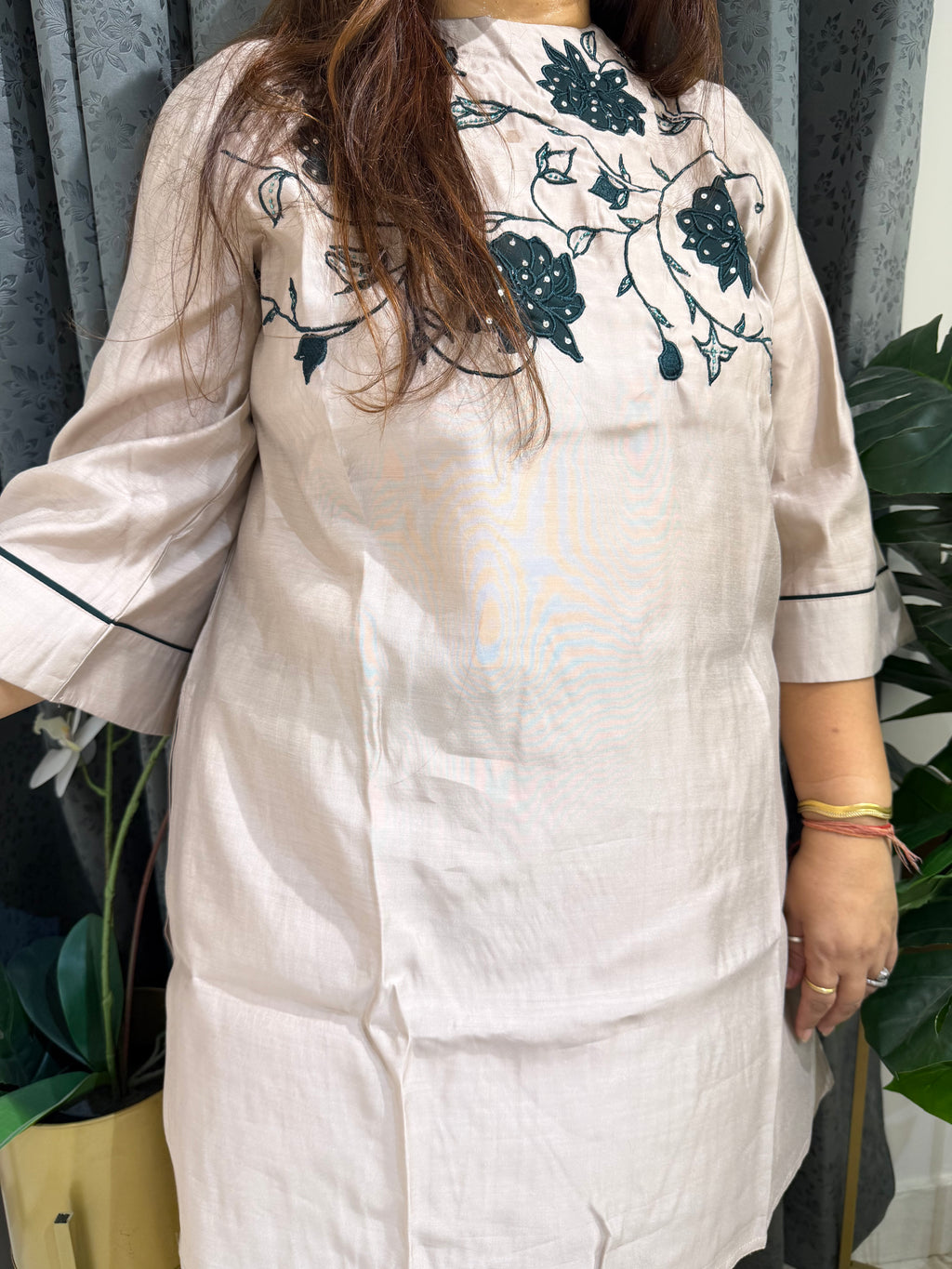 Angoor Beige Botanical Embroidered Co-ord Set (3XL)