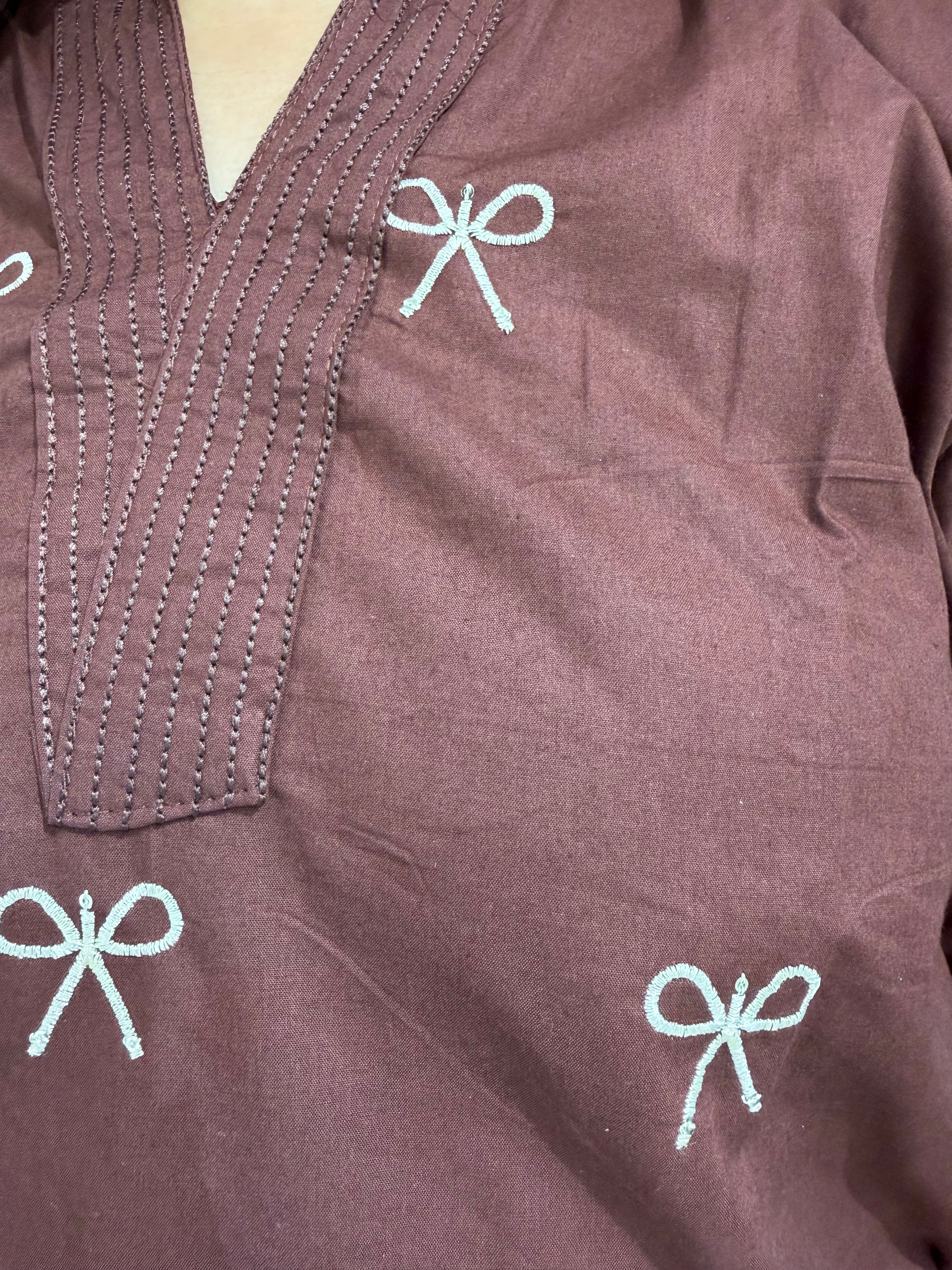 Toffee Bow Embroidered Kurta Set (3XL)
